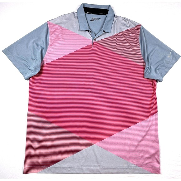 Nike Golf Tour Performance Dri-FIT Polo Shirt Grey Pink Geometric Mens XXL - Picture 3 of 6